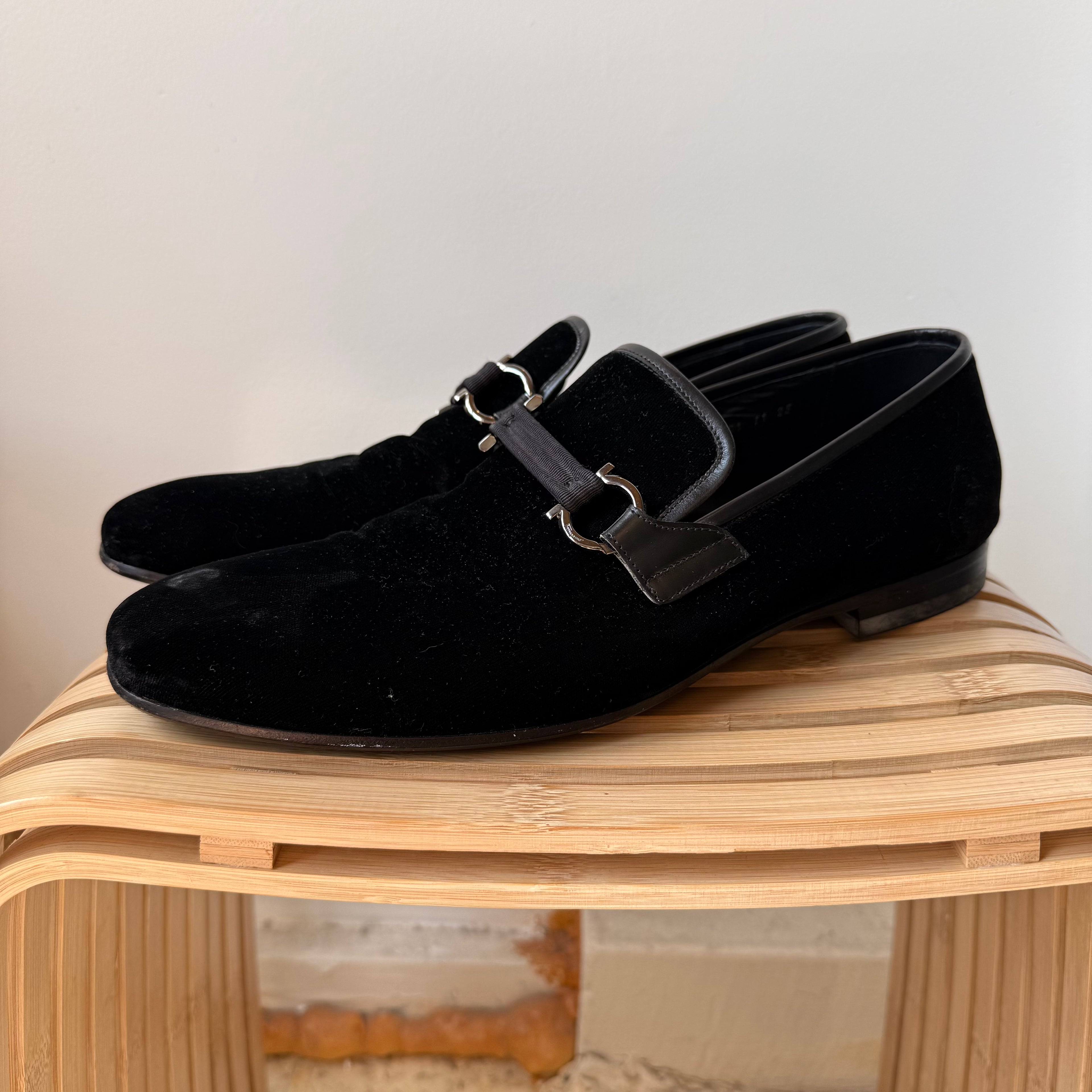 Salvatore Ferragamo Black Velvet Party Loafers Size 11