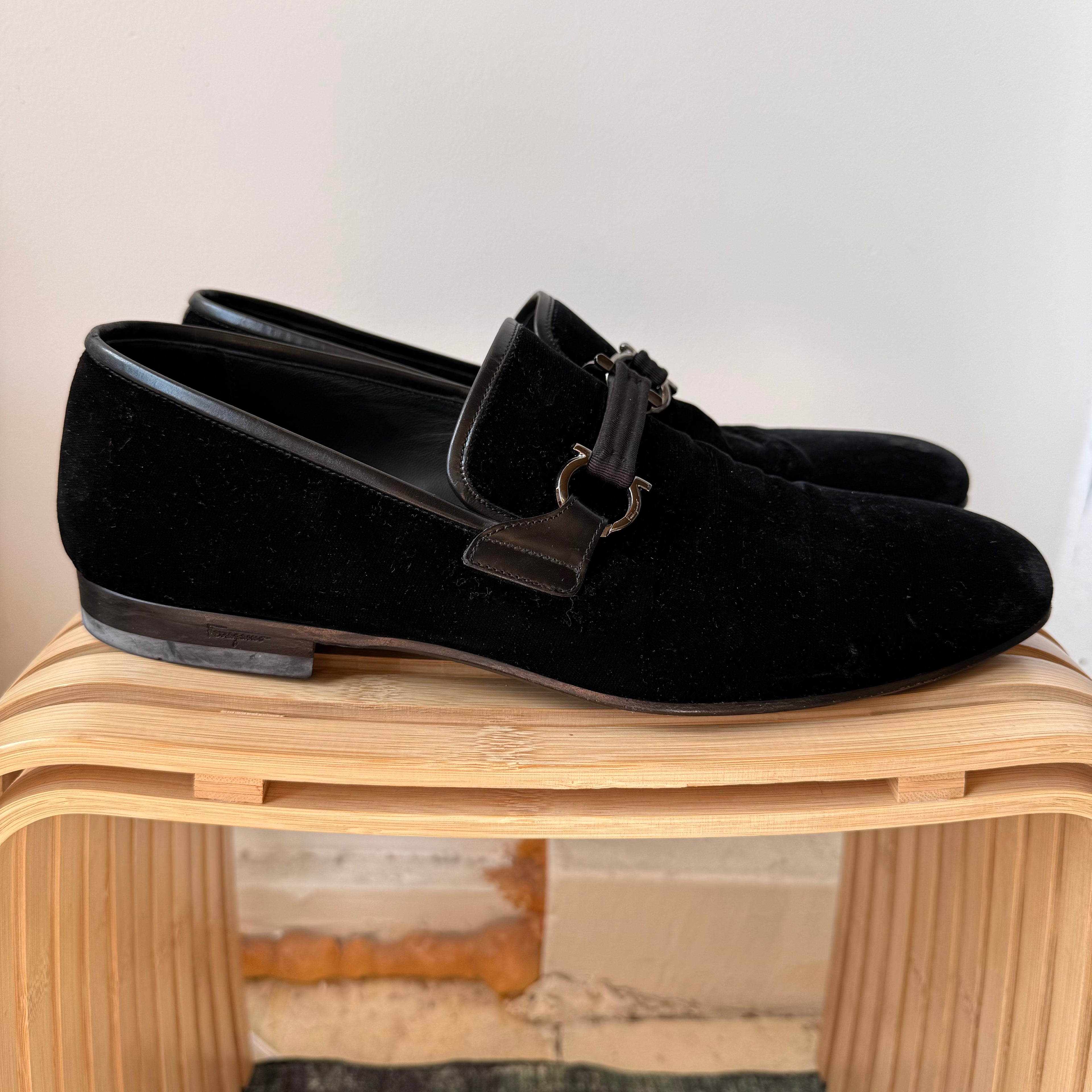Salvatore Ferragamo Black Velvet Party Loafers Size 11