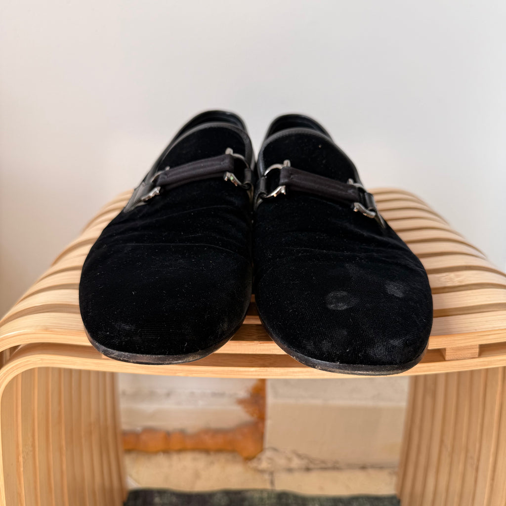 Salvatore Ferragamo Black Velvet Party Loafers Size 11
