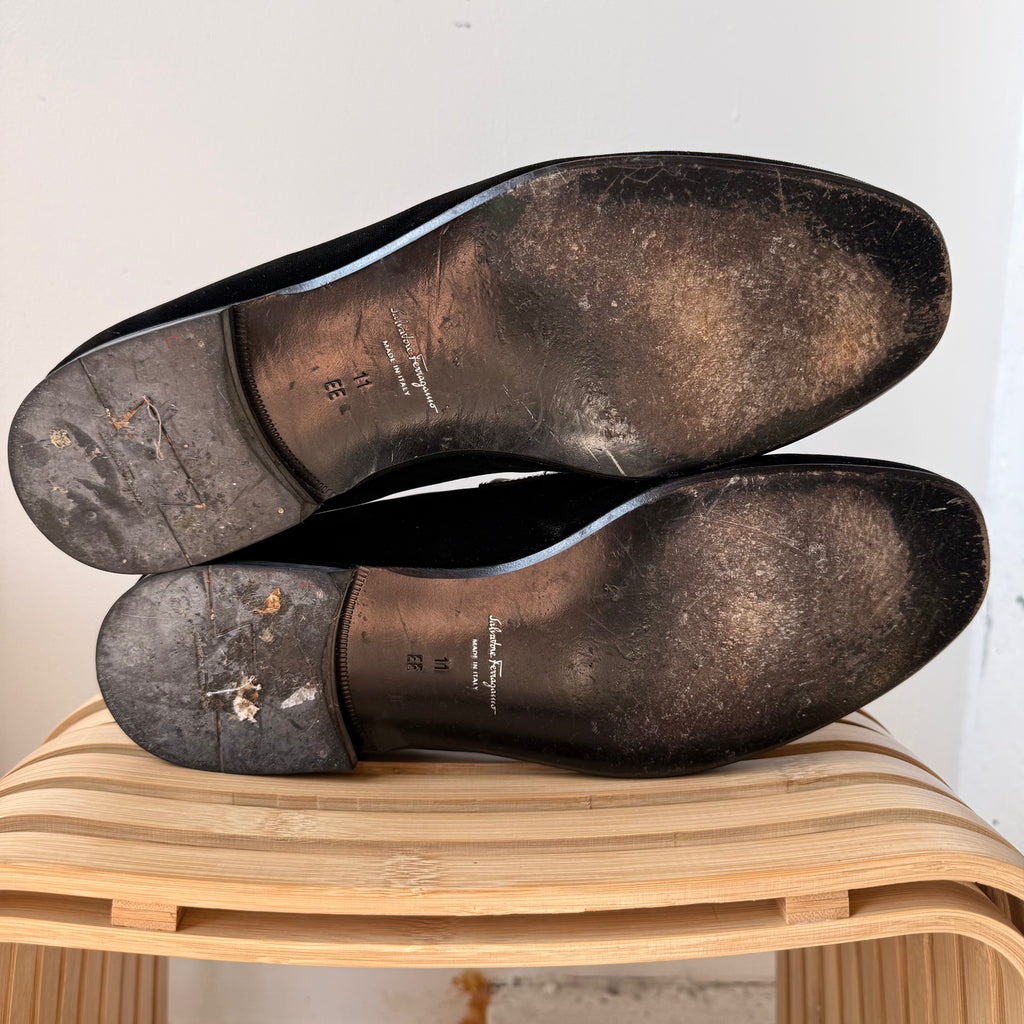 Salvatore Ferragamo Black Velvet Party Loafers Size 11