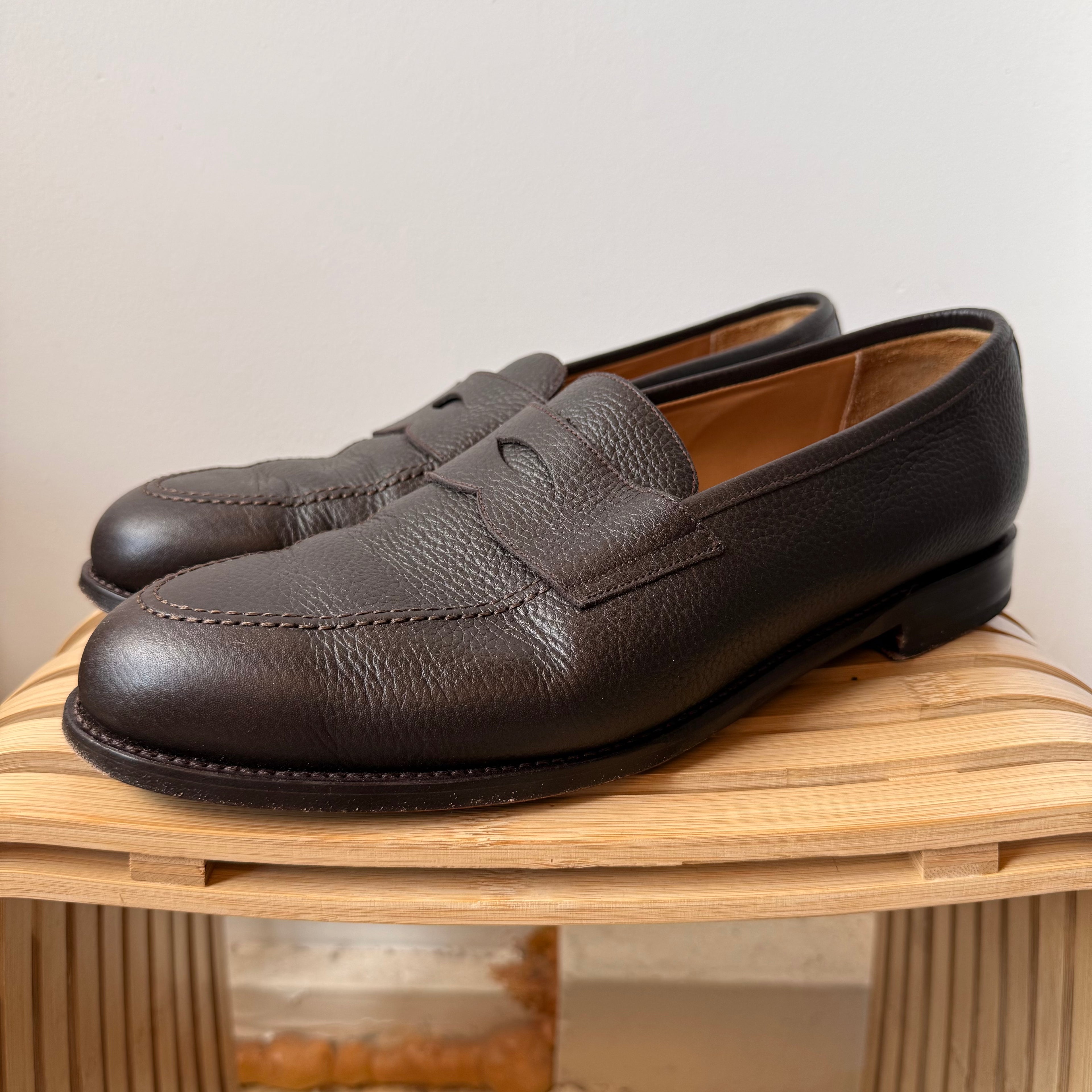 Morjas Brown Pebble Leather Penny Loafer Size 12