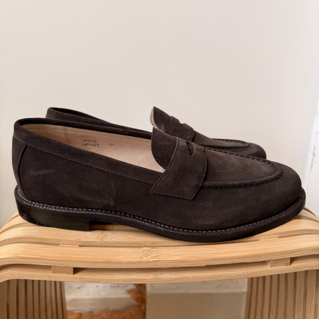 Grant Stone Espresso Suede Penny Loafer Size 11