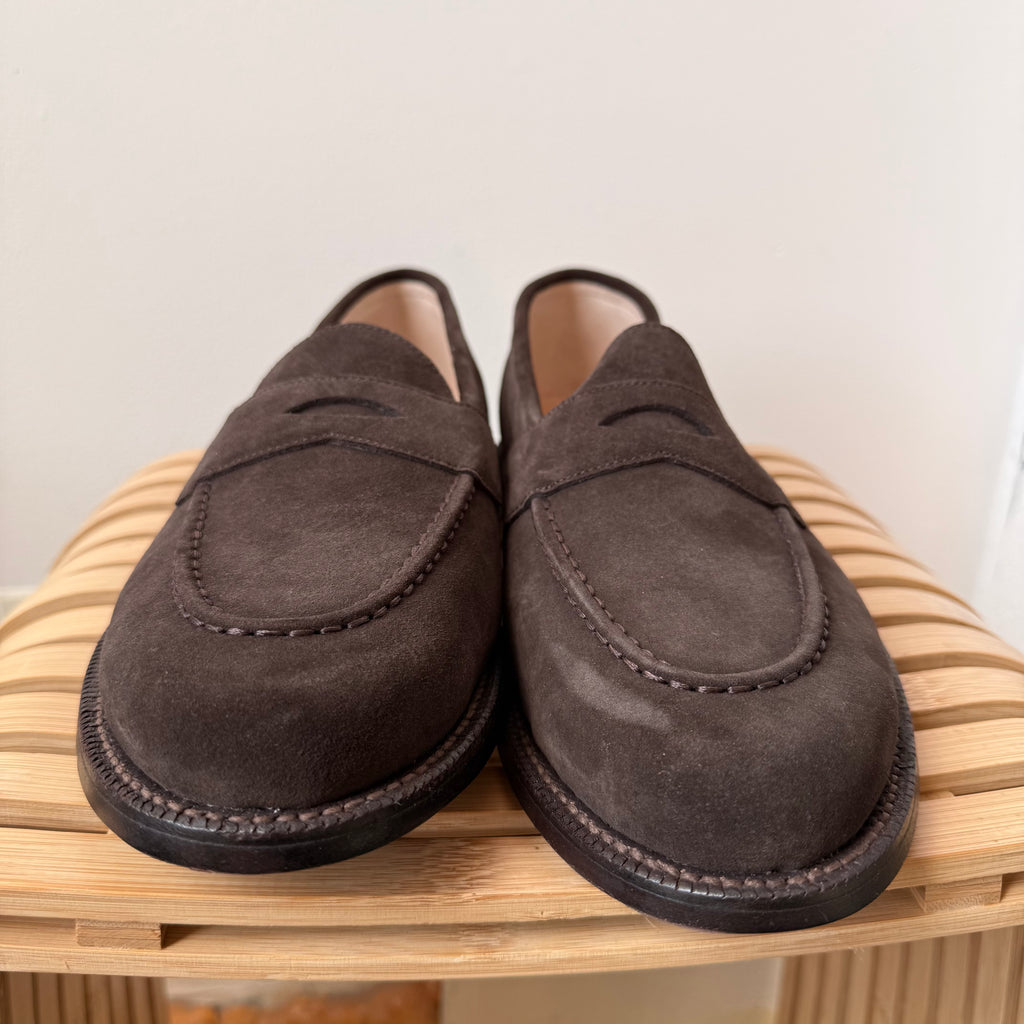 Grant Stone Espresso Suede Penny Loafer Size 11